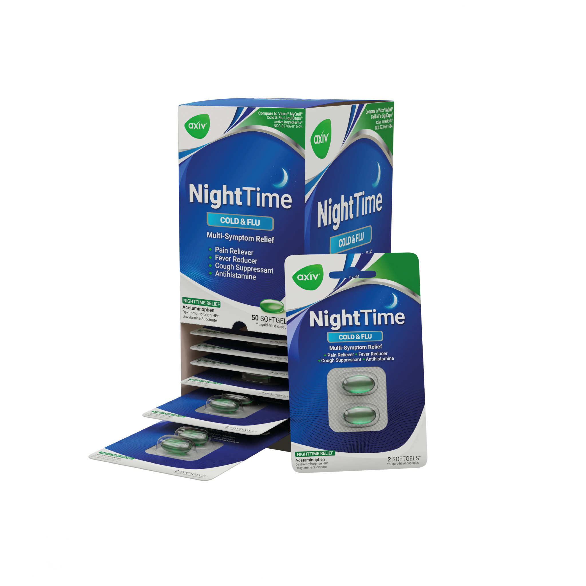 AXIV Nighttime Cold & Flu Relief, 50ct Blister